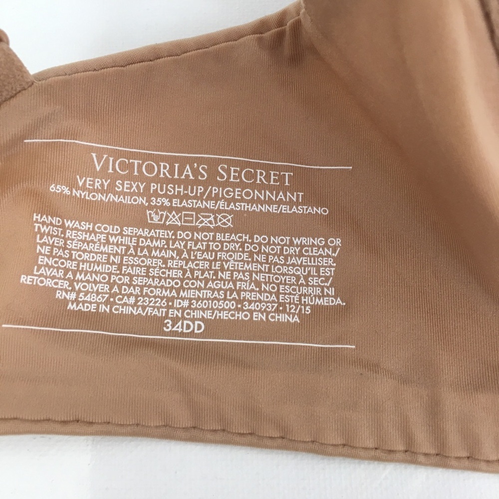 Victoria's Secret Very Sexy Push Up Pigeonnant Bra Nude Tan Underwire Size 34DD - Picture 7 of 8
